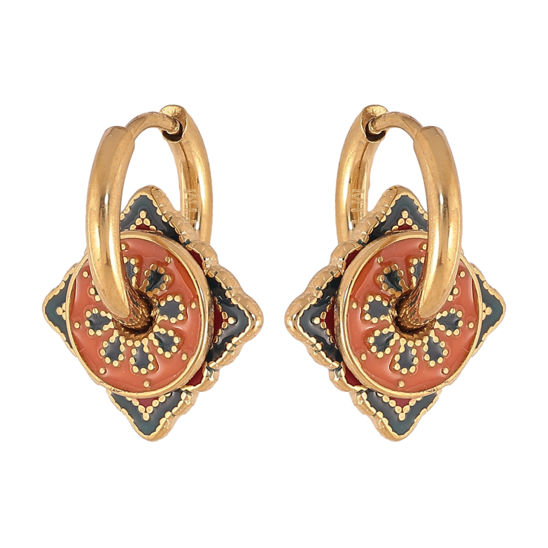 Серьги Xuping TTM Stainless Steel цвет 14К подвески на колечках "Узор эмалью" 2 в 1 фото №6