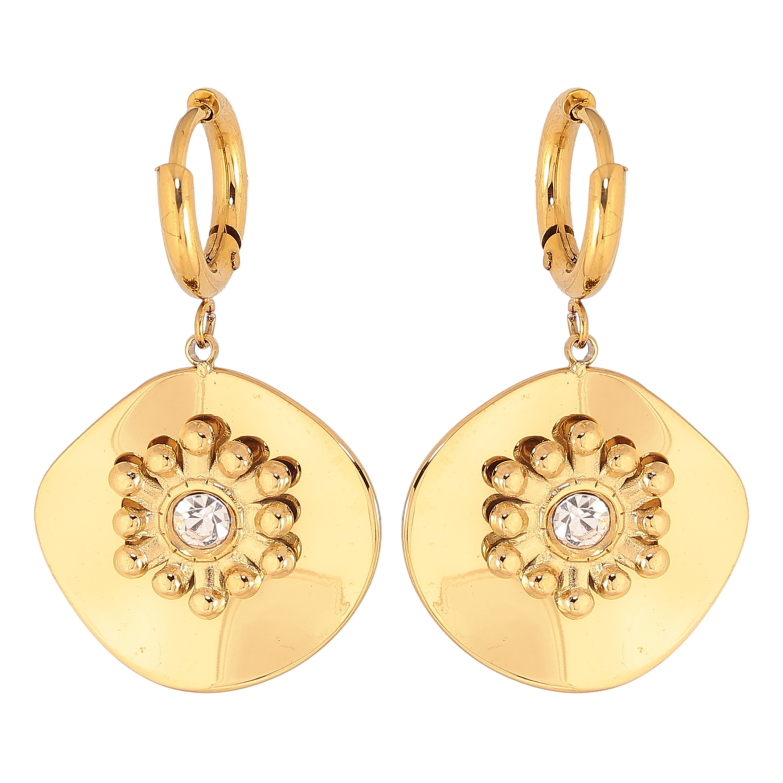 Серьги Xuping TTM Stainless Steel цвет 14К подвески на колечках "Узор с кристаллами" фото №12