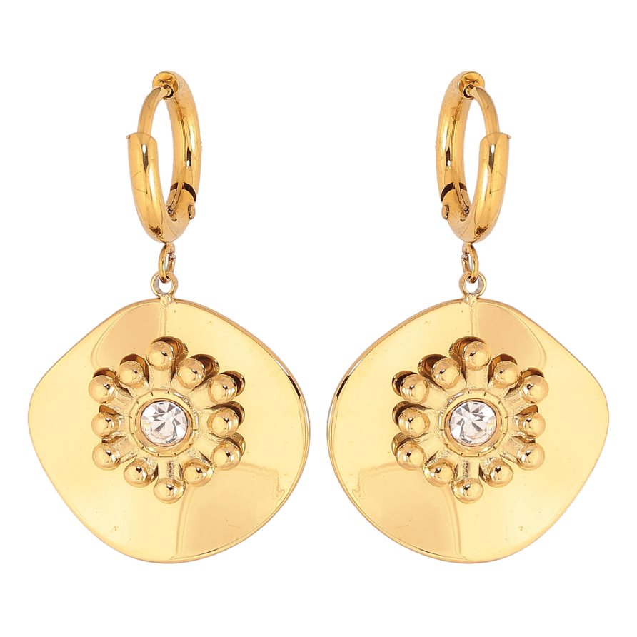 Сережки Xuping TTM Stainless Steel колір 14К підвіски на колечках "Візерунок з кристалами" фото №1