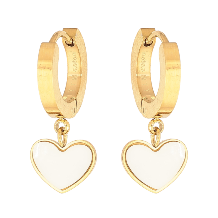 Сережки Xuping TTM Stainless Steel колір 14К підвіски на колечках "Сердечки з перламутровими вставками" фото №15