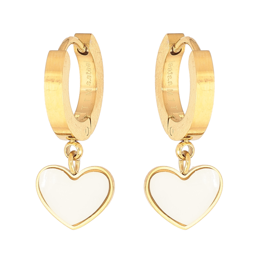 Сережки Xuping TTM Stainless Steel колір 14К підвіски на колечках "Сердечки з перламутровими вставками" фото №1