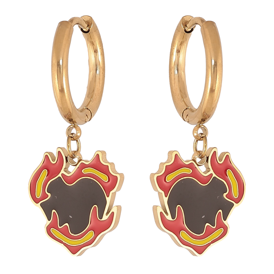 Сережки Xuping TTM Stainless Steel колір 14К підвіски на колечках "Полум'яне серце" фото №1