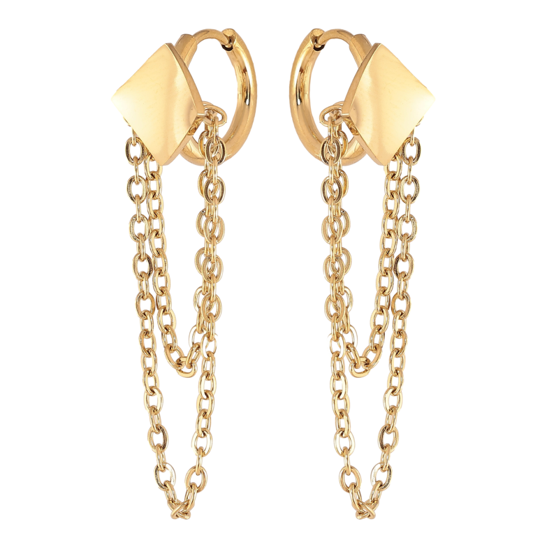 Сережки Xuping TTM Stainless Steel колір 14К підвіски на колечках "Ромби з ланцюжками" фото №1