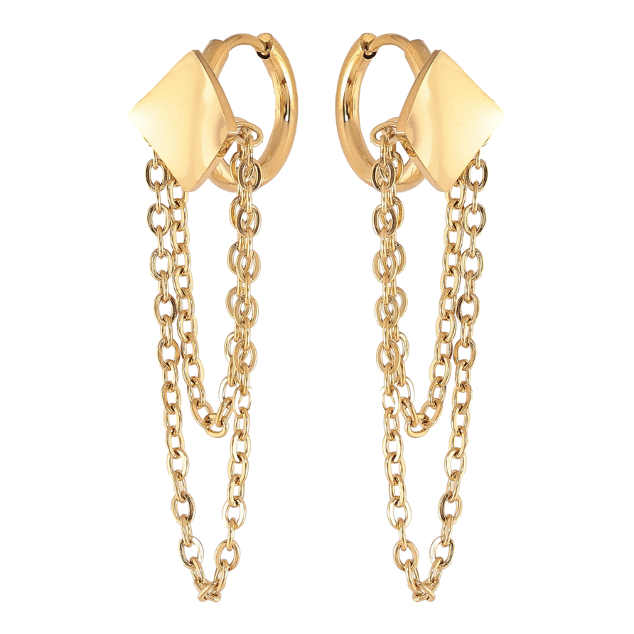 Сережки Xuping TTM Stainless Steel колір 14К підвіски на колечках "Ромби з ланцюжками" фото №1