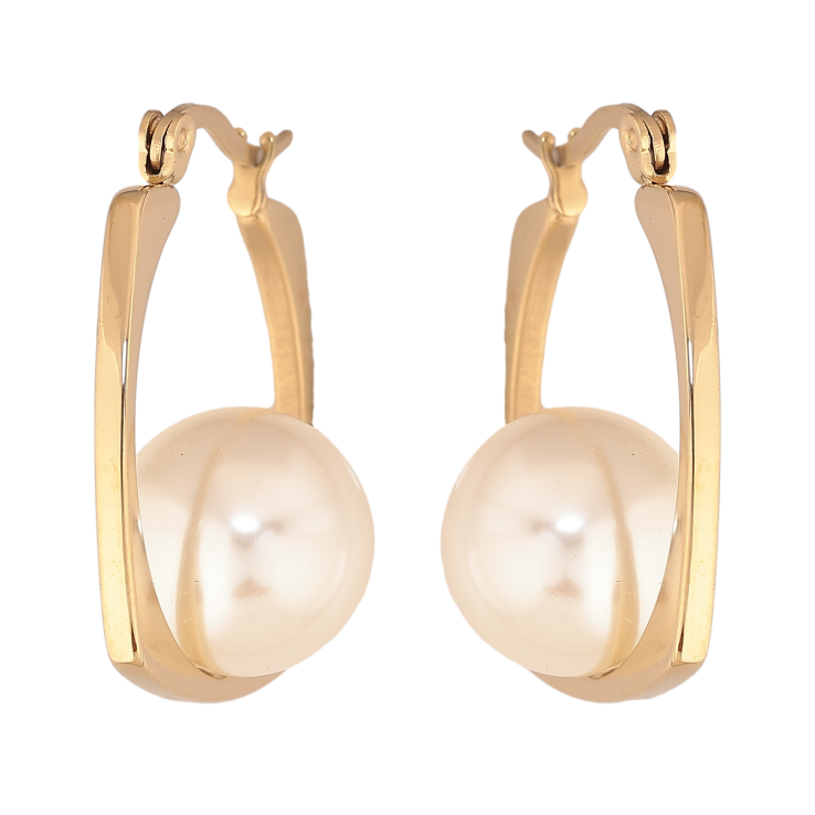 Сережки Xuping TTM Stainless Steel колір 14К замок-шпилька "Кільця з перлинами" 2.5х2.5см фото №17