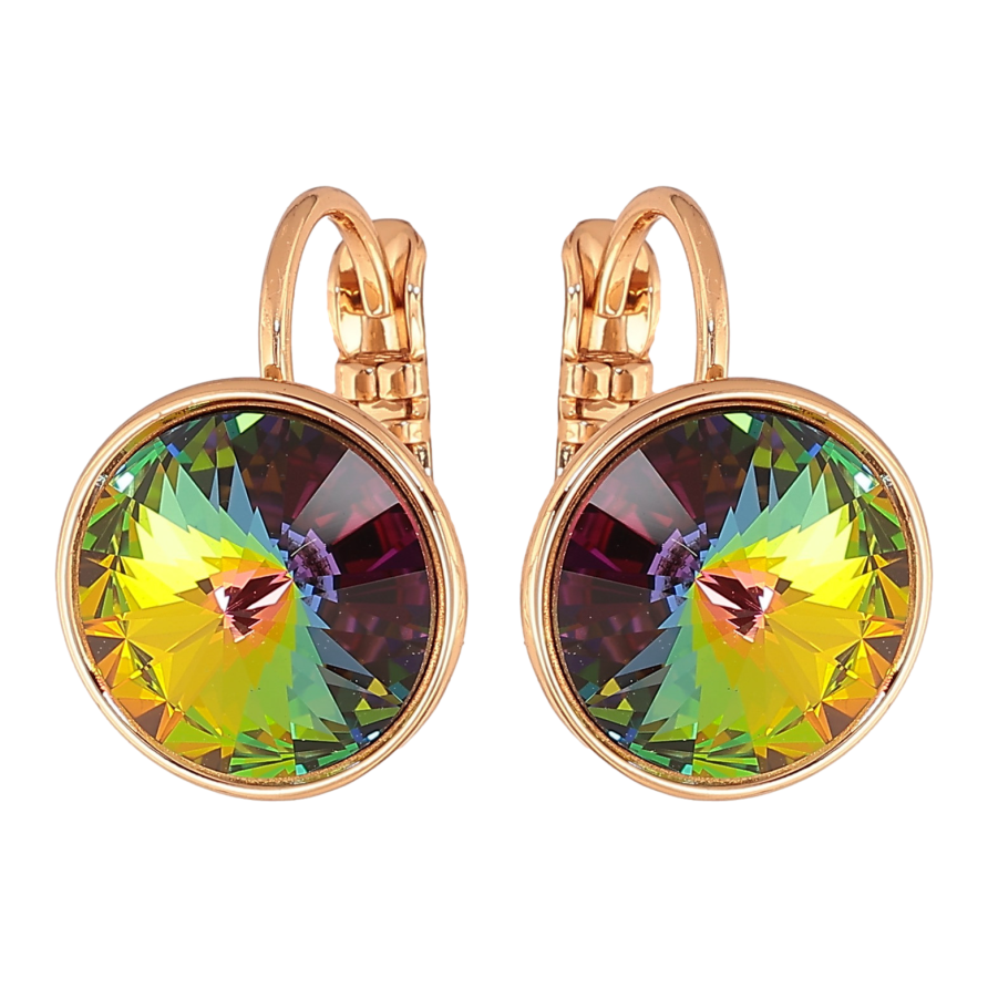 Сережки Xuping колір 18К із кристалами Swarovski французький замок "Кристали  Vitrail Medium" ø 12мм фото №1