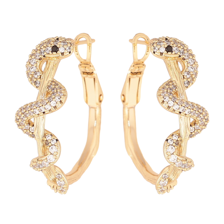 Сережки Xuping колір Позолота 14K італійський замок "Кільця зі зміями" ø 2.5см фото №1 Сережки Xuping колір Позолота 14K італійський замок "Кільця зі зміями" ø 2.5см фото №1