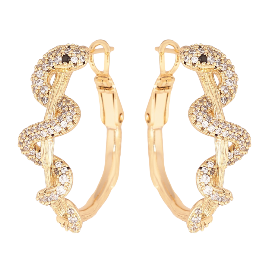 Сережки Xuping колір Позолота 14K італійський замок "Кільця зі зміями" ø 2.5см фото №1 Сережки Xuping колір Позолота 14K італійський замок "Кільця зі зміями" ø 2.5см фото №1