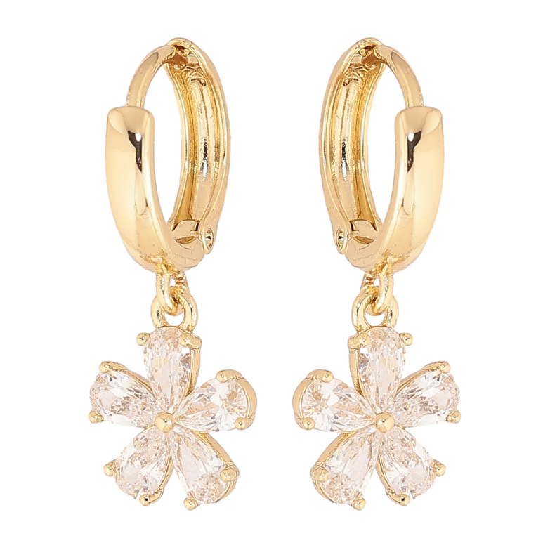 Серьги Xuping цвет Позолота 14K подвески на колечках "Кристальные цветочки" фото №1