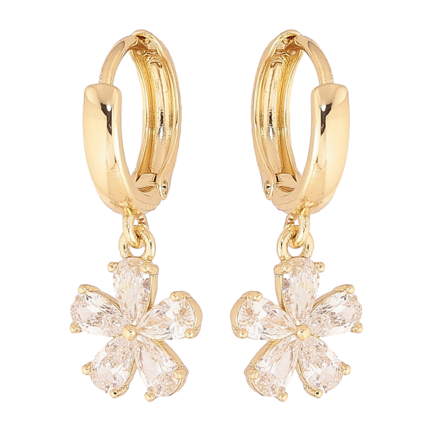 Сережки Xuping колір Позолота 14K підвіски на колечках "Кристальні квіточки" фото №1