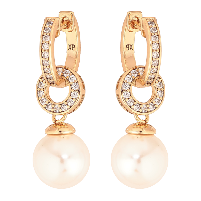 Серьги Xuping цвет Позолота 18К подвески на колечках "Жемчужные подвески" 2 в 1 фото №1