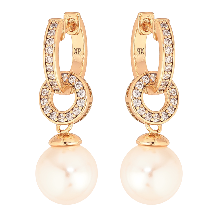 Сережки Xuping колір Позолота 18К підвіски на колечках "Перлинні підвіски" 2 в 1 фото №1