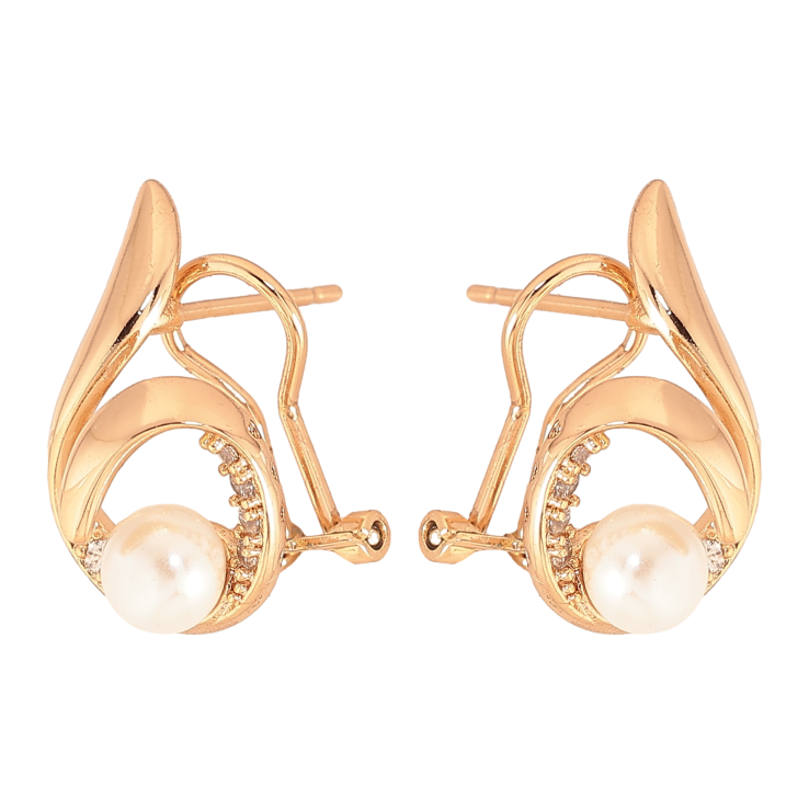 Сережки Xuping колір Позолота 18К італійський замок "Візерунок з перлинами та кристалами" фото №5 Сережки Xuping колір Позолота 18К італійський замок "Візерунок з перлинами та кристалами" фото №5