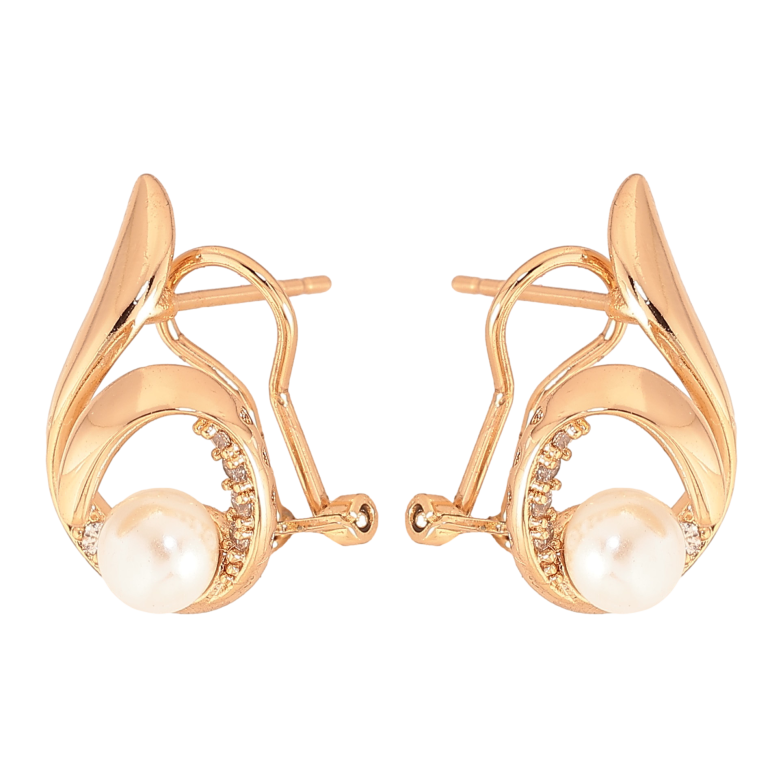 Серьги Xuping цвет Позолота 18К итальянский замок "Узор с жемчужинами и кристаллами" фото №1