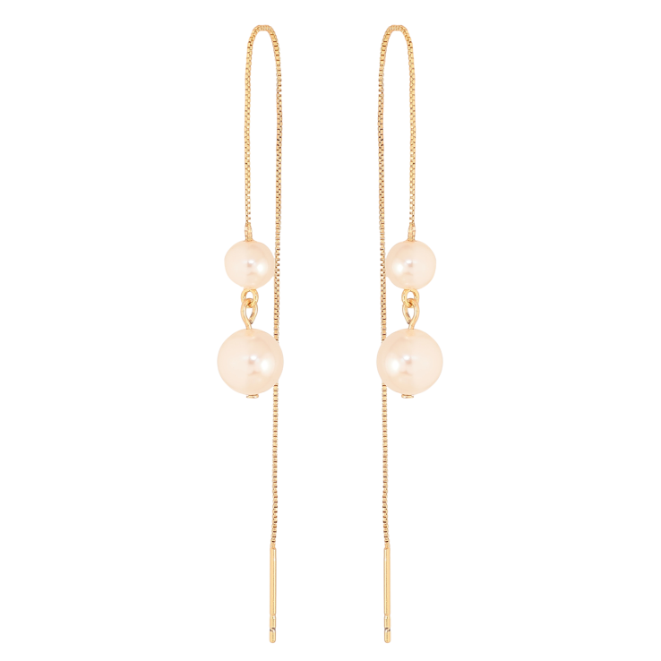 Сережки Xuping колір Позолота 18К протяжки "Перлини з ланцюжками" фото №4