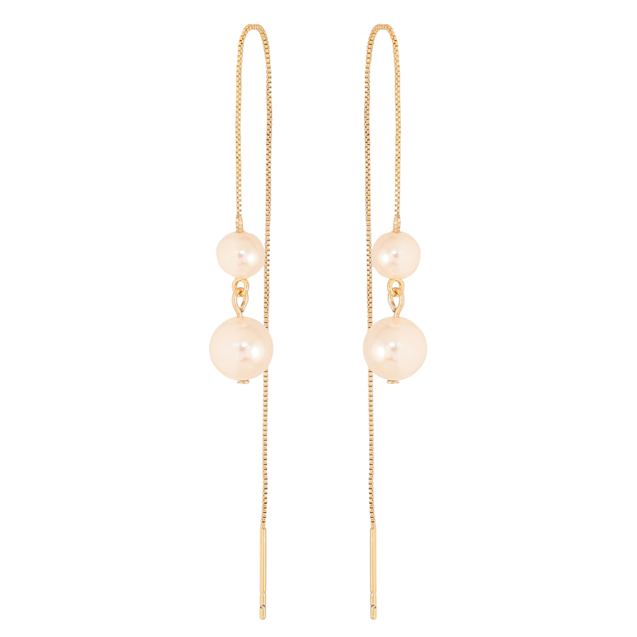 Серьги Xuping цвет Позолота 18К протяжки "Жемчужины с цепочками" фото №1