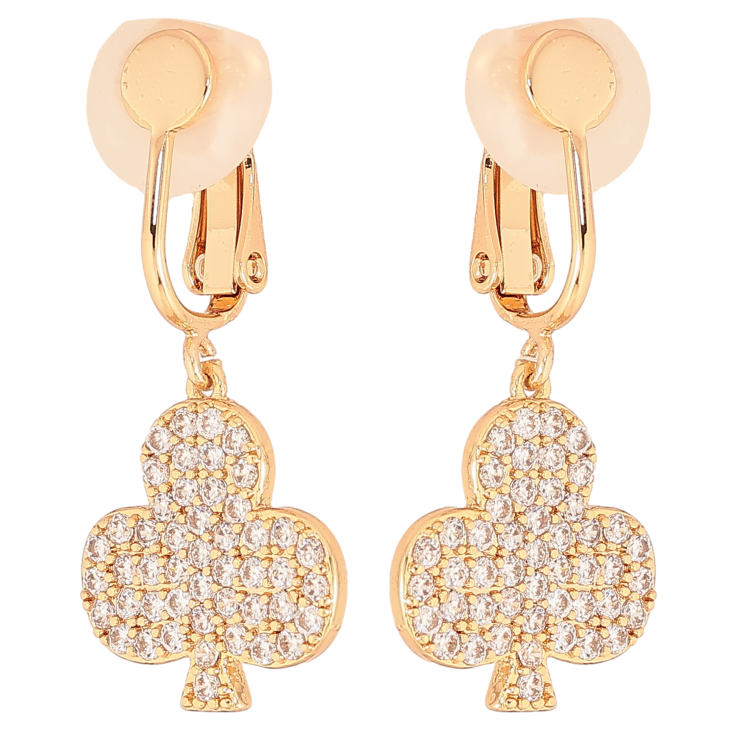 Сережки Xuping колір Позолота 18К кліпси "Трефи з інкрустацією кристалами" фото №2 Сережки Xuping колір Позолота 18К кліпси "Трефи з інкрустацією кристалами" фото №2