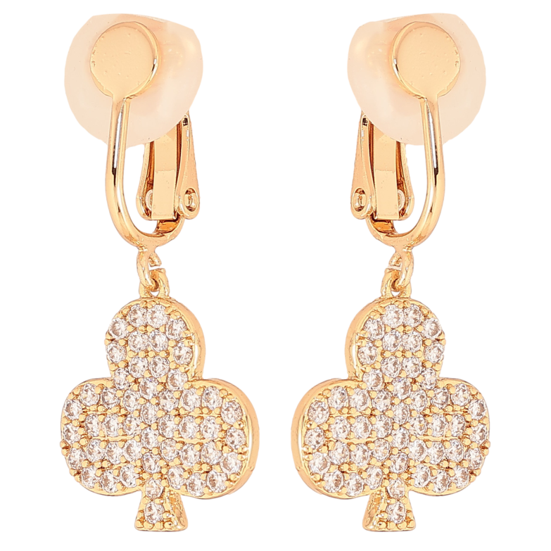 Сережки Xuping колір Позолота 18К кліпси "Трефи з інкрустацією кристалами" фото №1