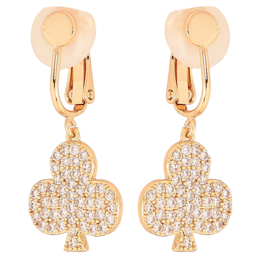 Сережки Xuping колір Позолота 18К кліпси "Трефи з інкрустацією кристалами" фото №1