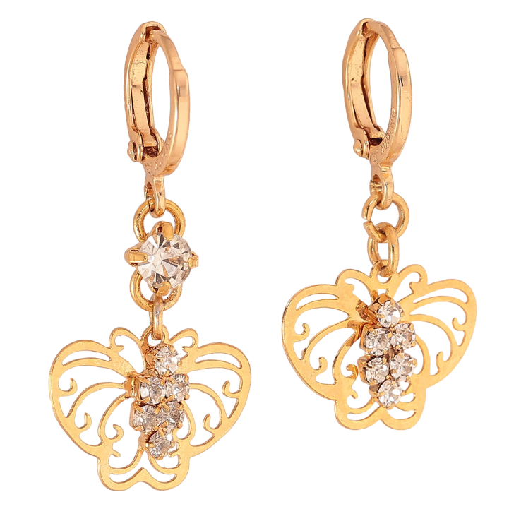 Серьги Xuping цвет Позолота 18К подвески на колечках "Ассиметричные подвески бабочки" фото №6