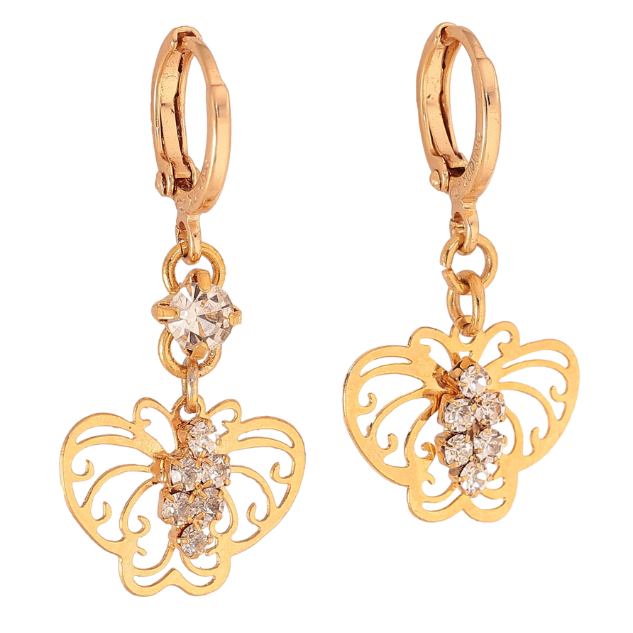 Серьги Xuping цвет Позолота 18К подвески на колечках "Ассиметричные подвески бабочки" фото №1