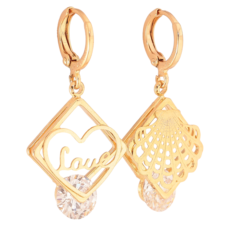 Серьги Xuping цвет Позолота 18К подвески на колечках "Ассиметричный узор с кристаллами" фото №10