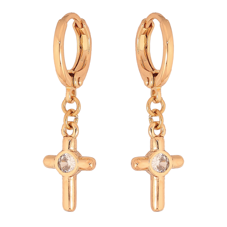 Серьги Xuping цвет Позолота 18К подвески на колечках "Крестики" фото №1