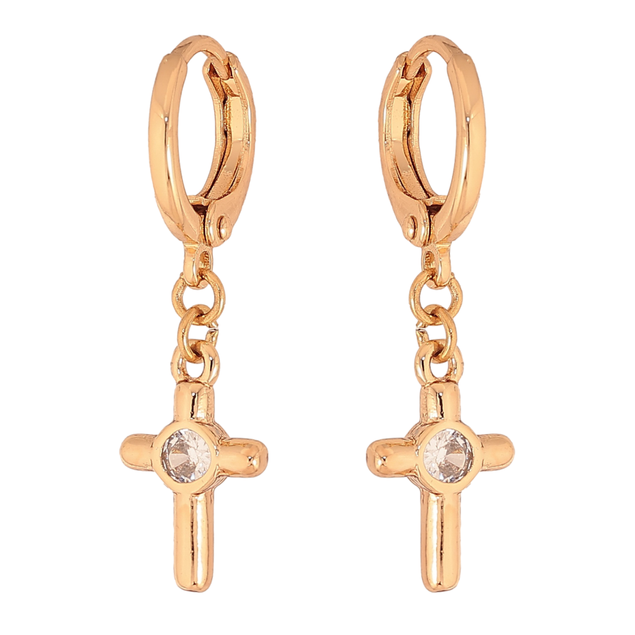 Сережки Xuping колір Позолота 18К підвіски на колечках "Хрестики" фото №1