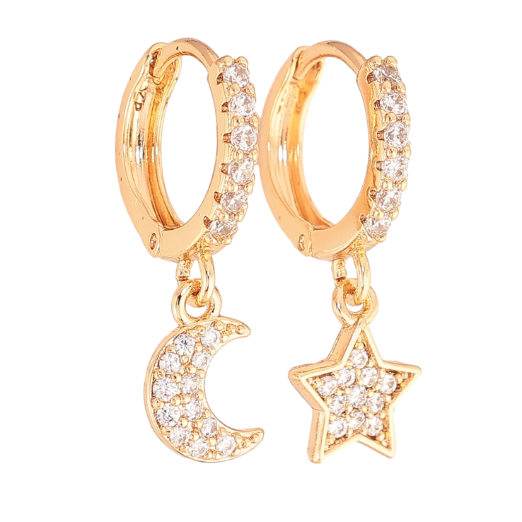 Сережки Xuping колір Позолота 18К підвіски на колечках "Асиметричні зірка з місяцем" фото №20 Сережки Xuping колір Позолота 18К підвіски на колечках "Асиметричні зірка з місяцем" фото №20