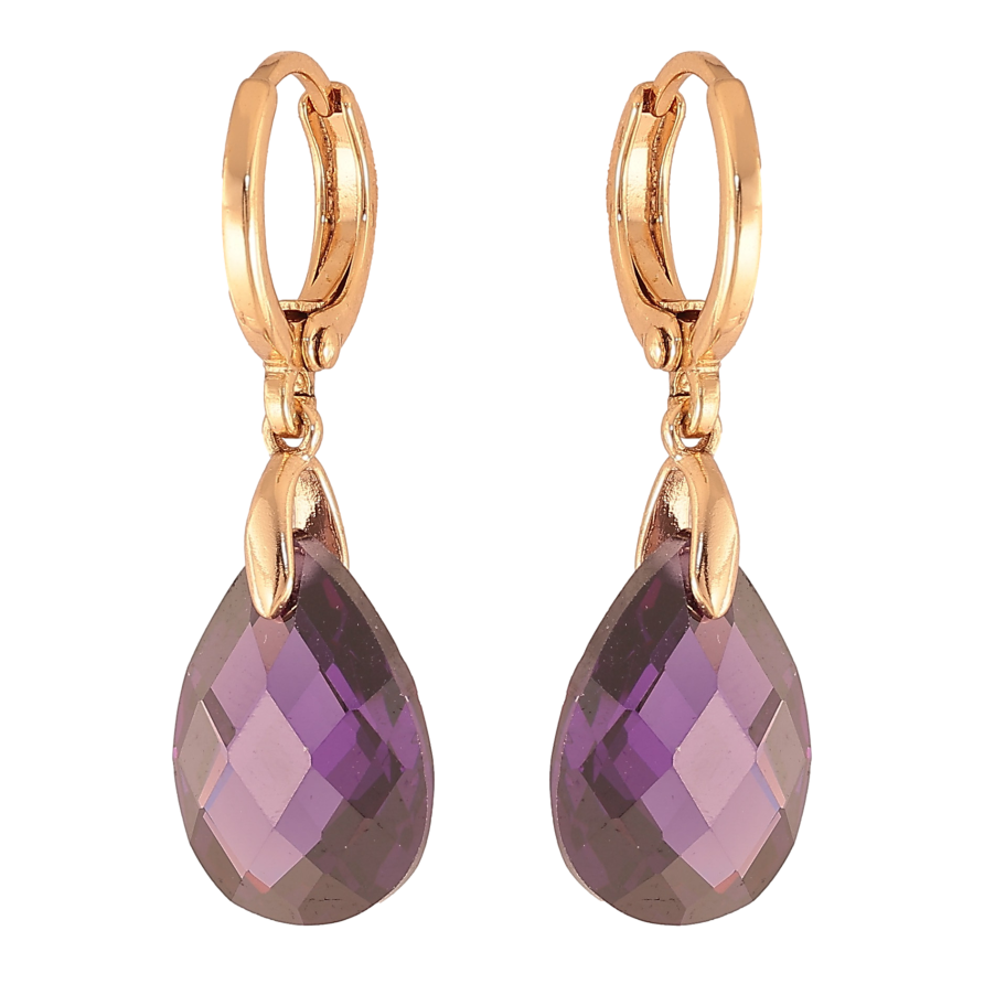 Серьги Xuping цвет Позолота 18К подвески на колечках "Сиреневые кристальные капельки" фото №1 Серьги Xuping цвет Позолота 18К подвески на колечках "Сиреневые кристальные капельки" фото №1