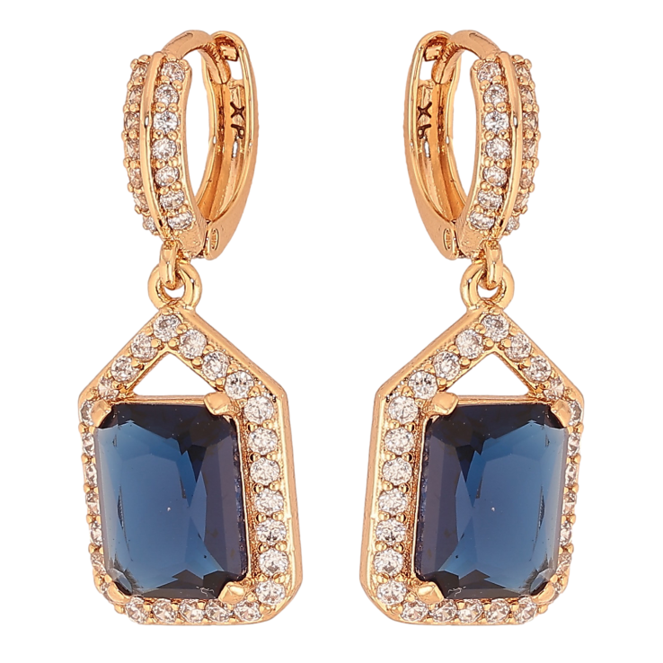 Сережки Xuping колір Позолота 18К підвіски на колечках "Інкрустація з синіми кристалами" фото №7 Сережки Xuping колір Позолота 18К підвіски на колечках "Інкрустація з синіми кристалами" фото №7