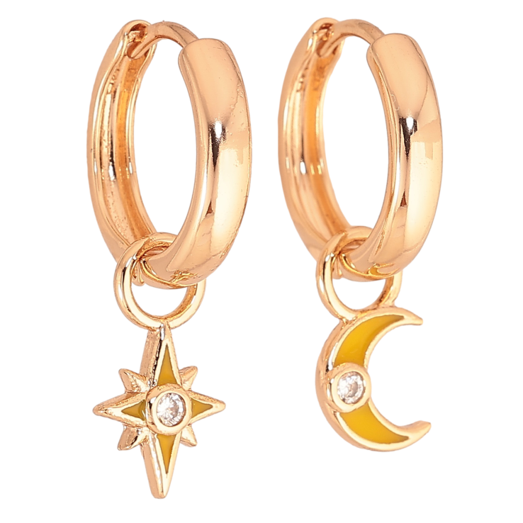 Серьги Xuping цвет Позолота 18К подвески на колечках "Луна со звездой" 2 в 1 фото №25