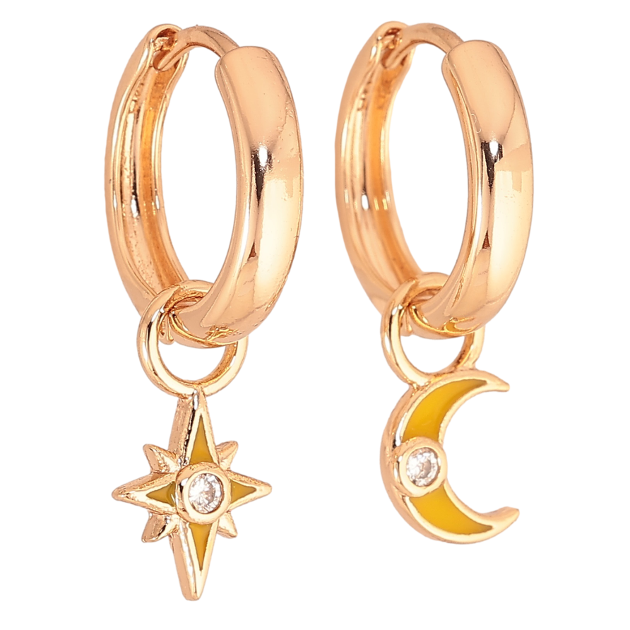 Серьги Xuping цвет Позолота 18К подвески на колечках "Луна со звездой" 2 в 1 фото №1