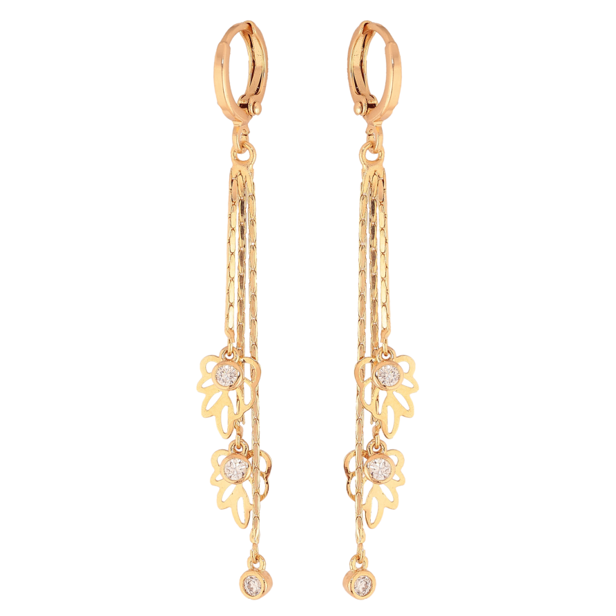 Серьги Xuping цвет Позолота 18К подвески на колечках "Листики" фото №1