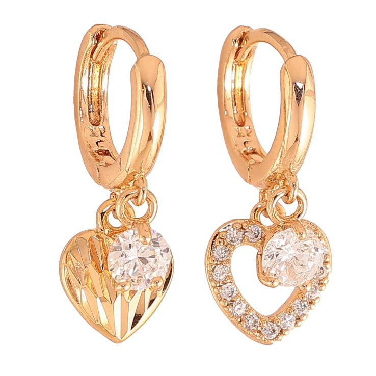 Серьги Xuping цвет Позолота 18К подвески на колечках "Ассиметричные подвески сердечки" фото №2