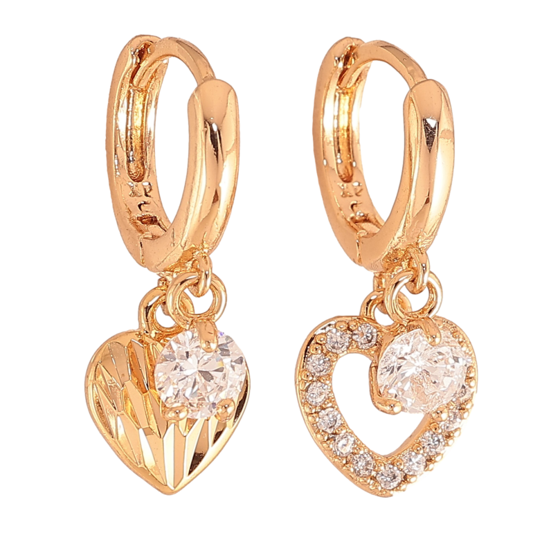 Серьги Xuping цвет Позолота 18К подвески на колечках "Ассиметричные подвески сердечки" фото №1