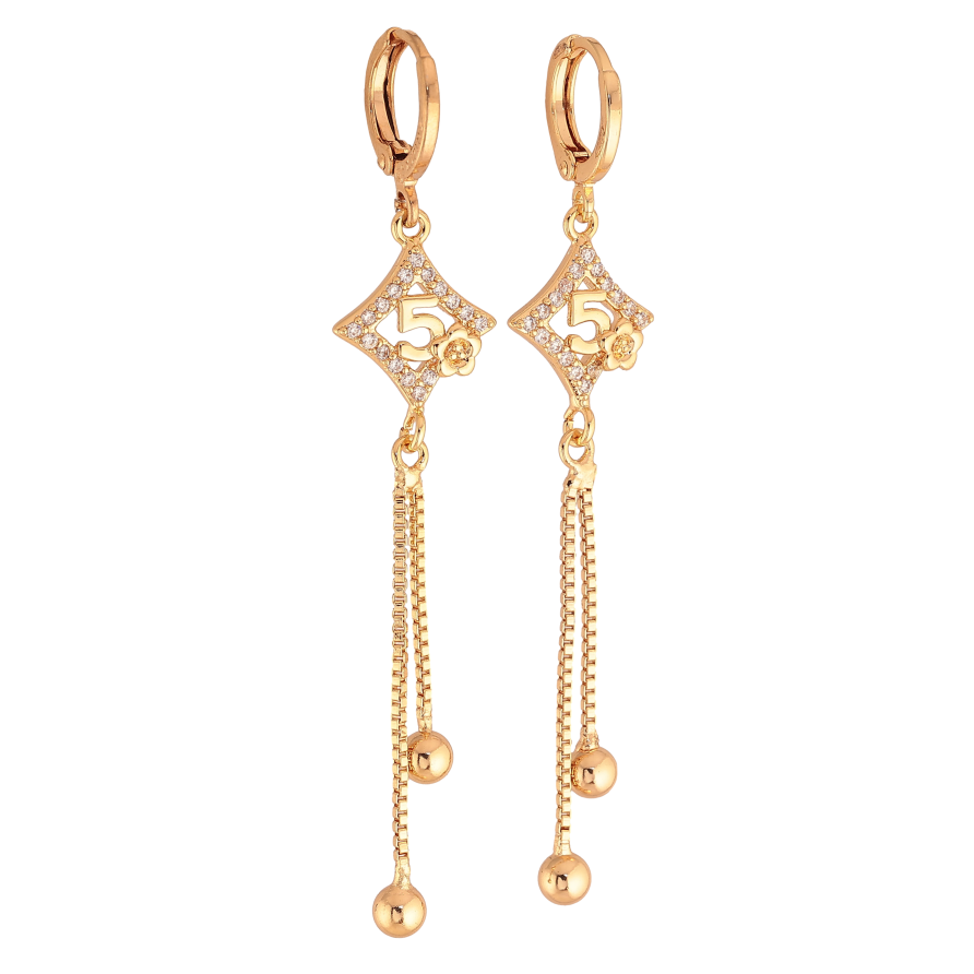 Серьги Xuping цвет Позолота 18К подвески на колечках "Ромбы с цифрой 5" фото №1 Серьги Xuping цвет Позолота 18К подвески на колечках "Ромбы с цифрой 5" фото №1