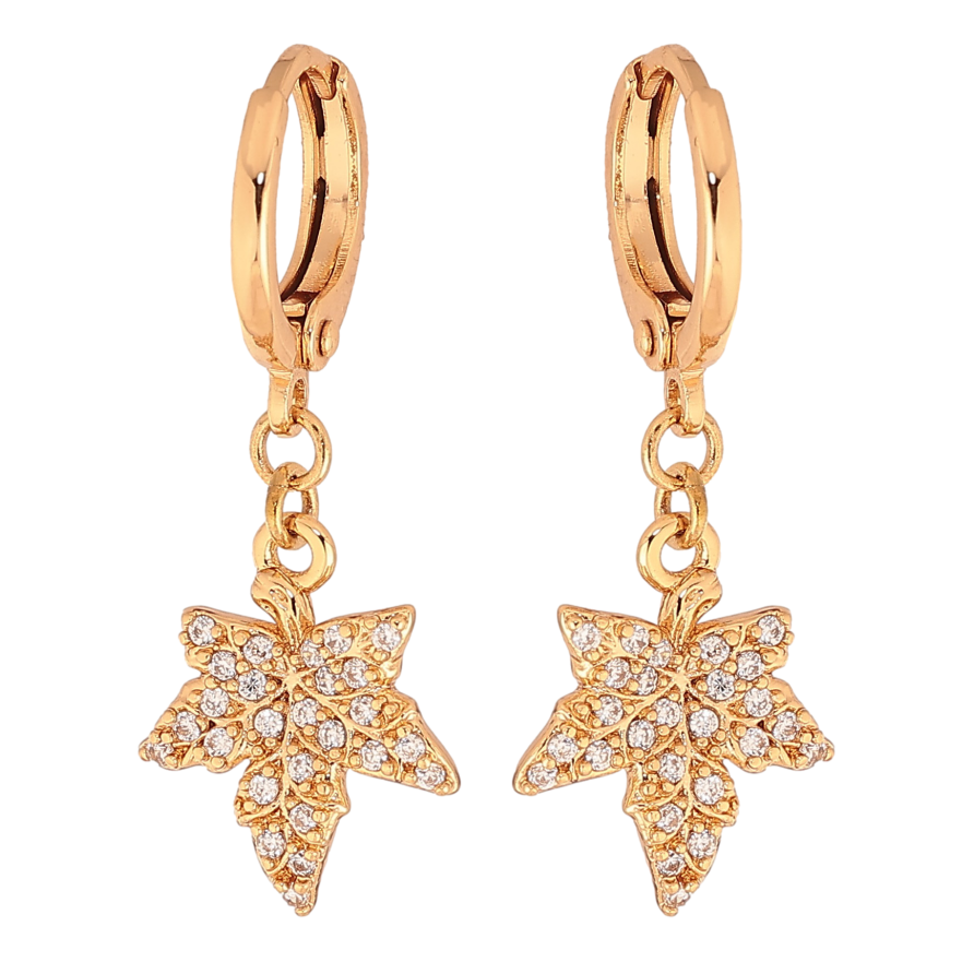 Серьги Xuping цвет Позолота 18К подвески на колечках "Листики" фото №1