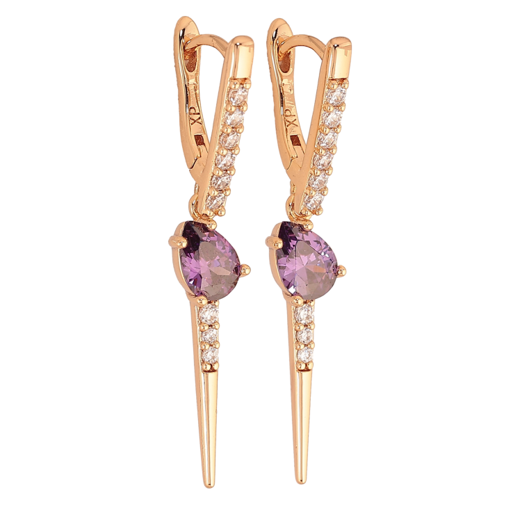 Сережки Xuping колір Позолота 18К підвіски на колечках "Підвіски з бузковими кристалами" фото №12 Сережки Xuping колір Позолота 18К підвіски на колечках "Підвіски з бузковими кристалами" фото №12