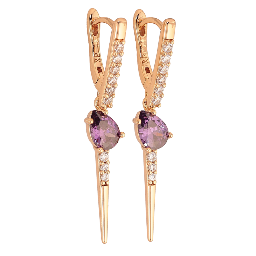 Сережки Xuping колір Позолота 18К підвіски на колечках "Підвіски з бузковими кристалами" фото №1