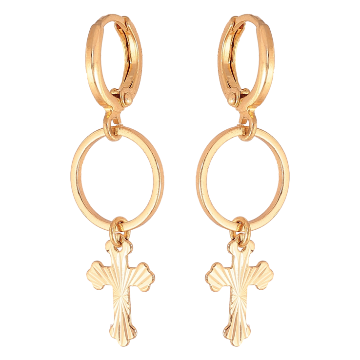 Сережки Xuping колір Позолота 18К підвіски на колечках "Кільця з хрестиками" фото №5 Сережки Xuping колір Позолота 18К підвіски на колечках "Кільця з хрестиками" фото №5