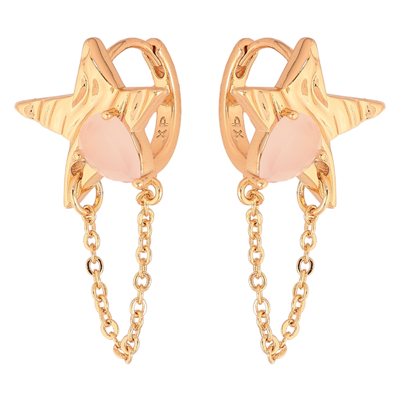 Серьги Xuping цвет Позолота 18К подвески на колечках "Звезды с розовыми кристаллами и цепочками" фото №6 Серьги Xuping цвет Позолота 18К подвески на колечках "Звезды с розовыми кристаллами и цепочками" фото №6