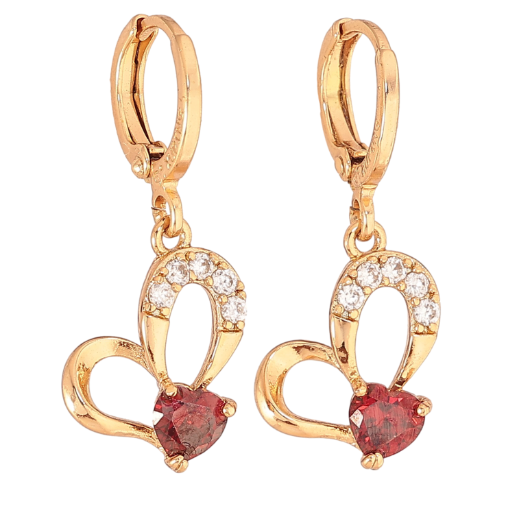 Сережки Xuping колір Позолота 18К підвіски на колечках "Сердечки з червоними кристалами" на один бік фото №25 Сережки Xuping колір Позолота 18К підвіски на колечках "Сердечки з червоними кристалами" на один бік фото №25
