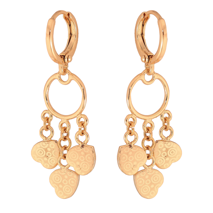 Серьги Xuping цвет Позолота 18К подвески на колечках "Сердечки с узором напылением" фото №3