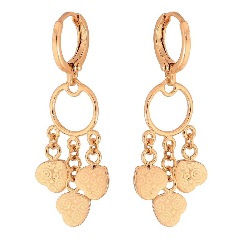 Серьги Xuping цвет Позолота 18К подвески на колечках "Сердечки с узором напылением" фото №1