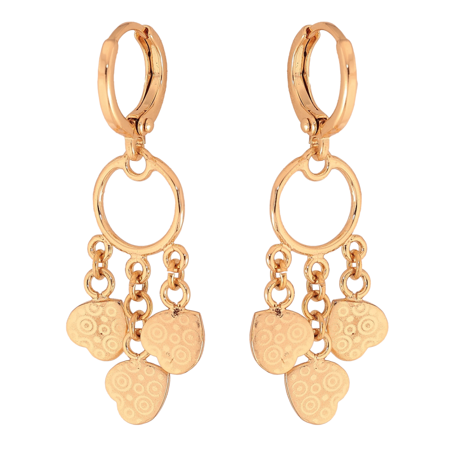 Серьги Xuping цвет Позолота 18К подвески на колечках "Сердечки с узором напылением" фото №1