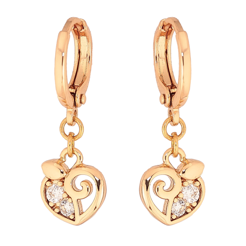 Сережки Xuping колір Позолота 18К підвіски на колечках "Сердечки з кристалами" фото №1