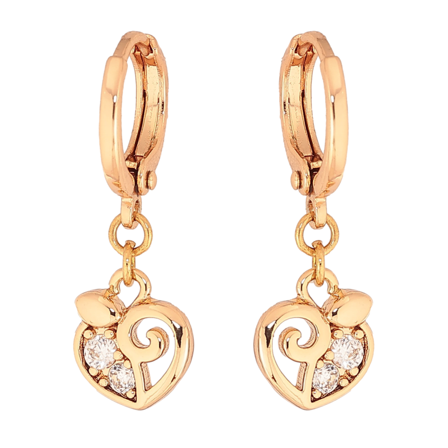 Серьги Xuping цвет Позолота 18К подвески на колечках "Сердечки с кристаллами" фото №1