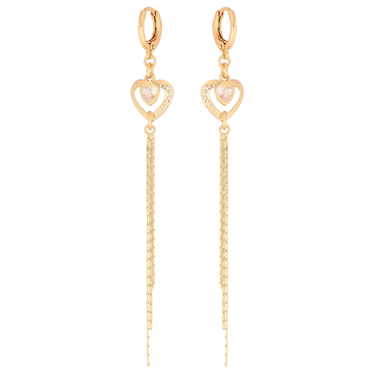 Серьги Xuping цвет Позолота 18К подвески на колечках "Сердечки с кристаллами" фото №16