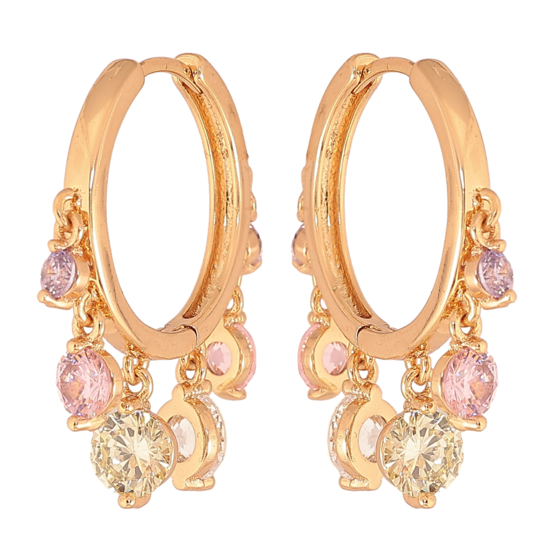 Сережки Xuping колір Позолота 18К підвіски на колечках "Різнокольорові кристали" фото №1 Сережки Xuping колір Позолота 18К підвіски на колечках "Різнокольорові кристали" фото №1